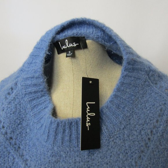 NWT Lulu’s Keep Cozy Dusty Blue Pointelle Knit Oversized Sweater Small - Picture 4 of 12